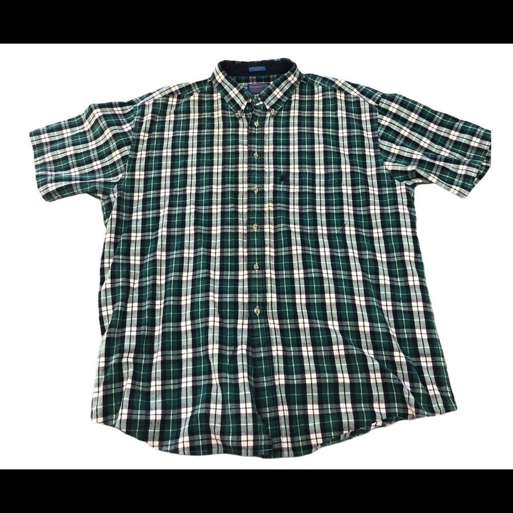 Pendleton Green Navy Plaid Button Down SS Shirt XL - image 2